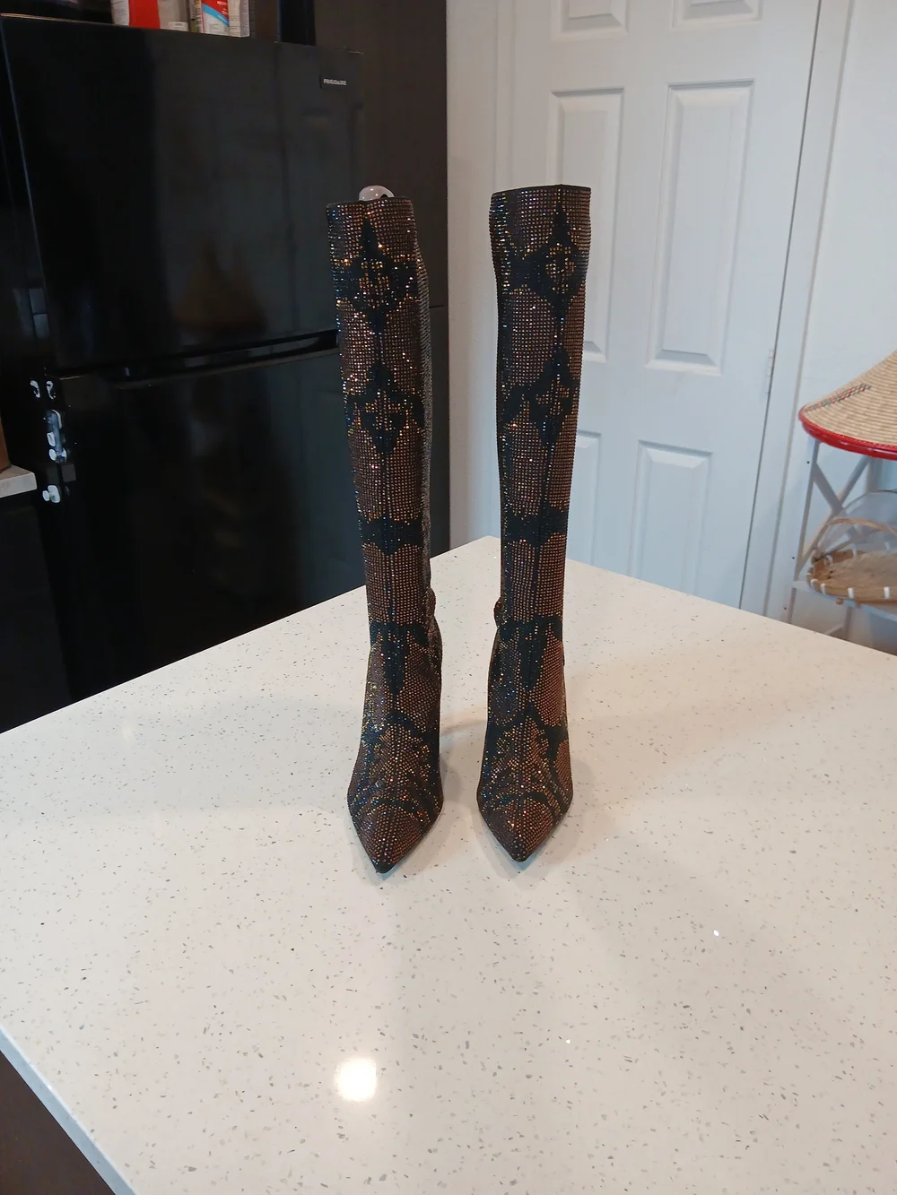 Aldo Black and Brown Studded Over-the-Knee Pointed Boots Sz 9